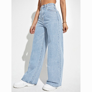 Jeans pour femmes, style ou logo personnalisé, ODM, mode, jeans bleus, style streetwear, <span class=keywords><strong>pantalon</strong></span> baggy droit, <span class=keywords><strong>taille</strong></span> <span class=keywords><strong>haute</strong></span>, <span class=keywords><strong>pantalon</strong></span> slim - Product Image 1