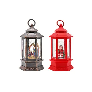 Produk baru ornamen lentera air Natal antik klasik Retro merah dekorasi lampu angin segi enam Santa Claus