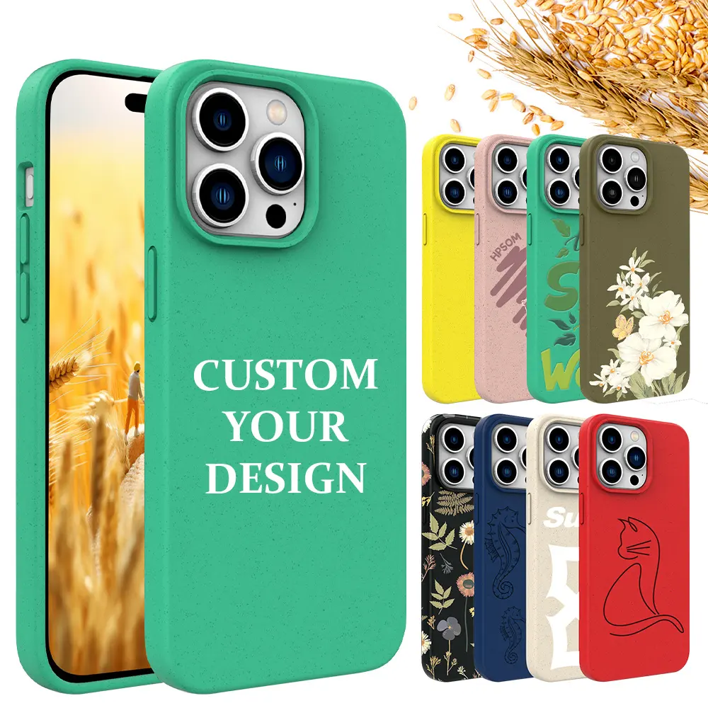 TENCHEN 100% 생분해 성 밀 짚 대나무 식물 섬유 전화 케이스 퇴비 에코 친화적 인 전화 케이스 for Samsung for iPhone