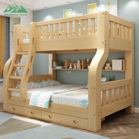 Lit superposé moderne en bois massif pour enfants Wayon, hauteur réglable, avec échelle et tiroirs de rangement