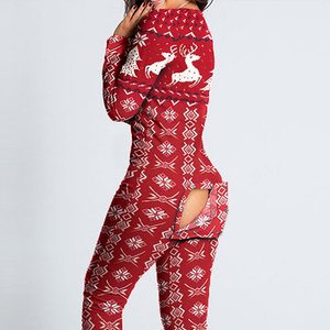Winter Christmas <strong>One</strong> Piece Pajamas Women Cotton Print Matching Sleepwear Valentines Day Night Jumpsuit <strong>Pyjamas</strong> - Product Image 1