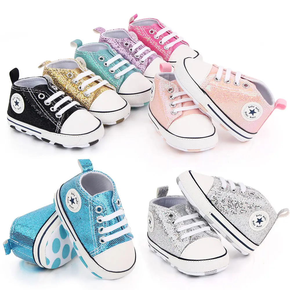 2022 New Flash Film bling bling Canvas Newborn Anti Slip Sequins Shoe Casual Baby Sport Court Sneakers Toddler Shoes