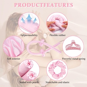 Ensemble de 4 rouleaux à cheveux en soie, masque de sommeil, outil de coiffage sans chaleur pour les cheveux et les soins de la peau - Product Image 3