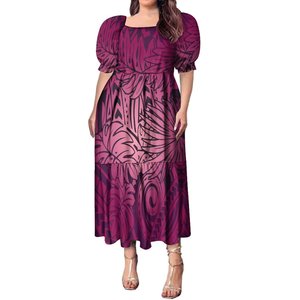 Abito Lungo Casual Elegante OEM Personalizzato <span class=keywords><strong>con</strong></span> Collo Quadrato, Maniche a Volant e Vita Alta, <span class=keywords><strong>Vestito</strong></span> Midi Polinesiano Plus Size per Donne - Product Image 4