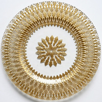Assiettes de présentation en verre transparent doré de 13 pouces à motif floral pour décoration de mariage, aménagement de table, location événementielle, hôtels et usage domestique