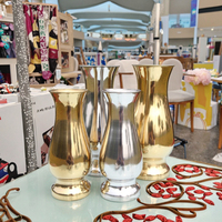 Vase à fleurs en métal plaqué or en acier inoxydable pour bureau, maison, hôtel, centre commercial, décorations de Noël gravées
