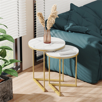 Ensemble de 2 tables basses rondes avec cadre en métal doré pour salon
