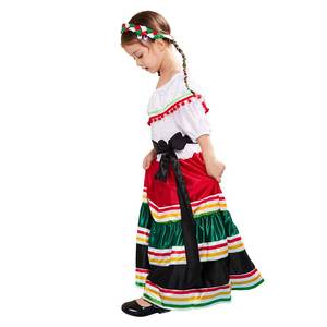 Disfraz Étnico Mexicano para Niñas, Disfraz de Halloween, Poliéster, Maxi, Traje Tradicional Folclórico para Fiestas, Conjunto de Disfraces - Product Image 4