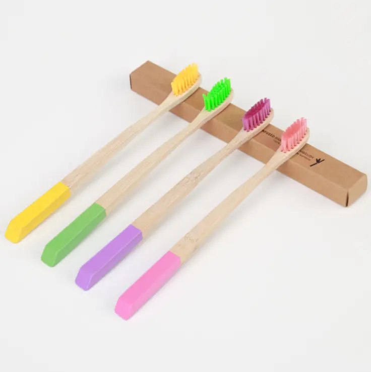 Brosses à dents naturelles en bambou, disponible dans différentes couleurs, poignée carrée