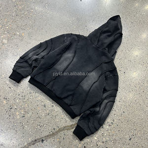 بدلة رياضية كبيرة الحجم بغطاء رأس مزدوج مخصصة تصميم قطع خاص حمض غسلها سستة هوديي وسراويل رياضية مجموعة للرجال - Product Image 3