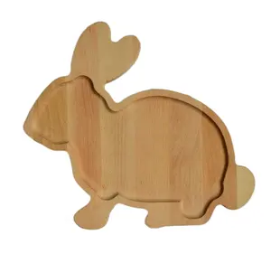 Pafu Easter Cute Bunny Decoration Bunny Dessert Serving Tray For Table Decoration Easter Wooden Bunny Plate