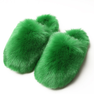 Faux Fur Slippers Indoor Comfortable <b>Fluffy</b> Furry <b>Slides</b> Sold Color Women Winter House Slippers - Product Image 5
