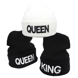 Nouveau KING QUEEN 3D Broderie Bonnet Unisexe Acrylique Tricoté Chapeau