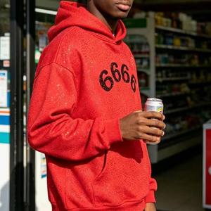 666 2026 Sweat à capuche oversize en molleton 100% coton de haute qualité, motif 3D pour impression en relief, manches longues, avec 5 logos - Product Image 5