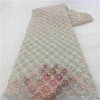 LS111 Tissu de broderie de perles de losange et de paillettes pour robe de soirée, tissu de gaze en maille et dentelle