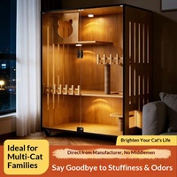 Cattail Cat Villa : Lit d'intérieur de luxe pour chat, espace extra-large, multi-niveaux, gain de place, panoramique en verre, pour salon et tout l'espace