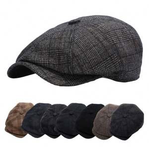 Béret en laine tweed de luxe pour homme, doublure matelassée, cache-oreilles, chapeau à carreaux, casquette de newsboy tendance pour le quotidien ou le sport - Product Image 1