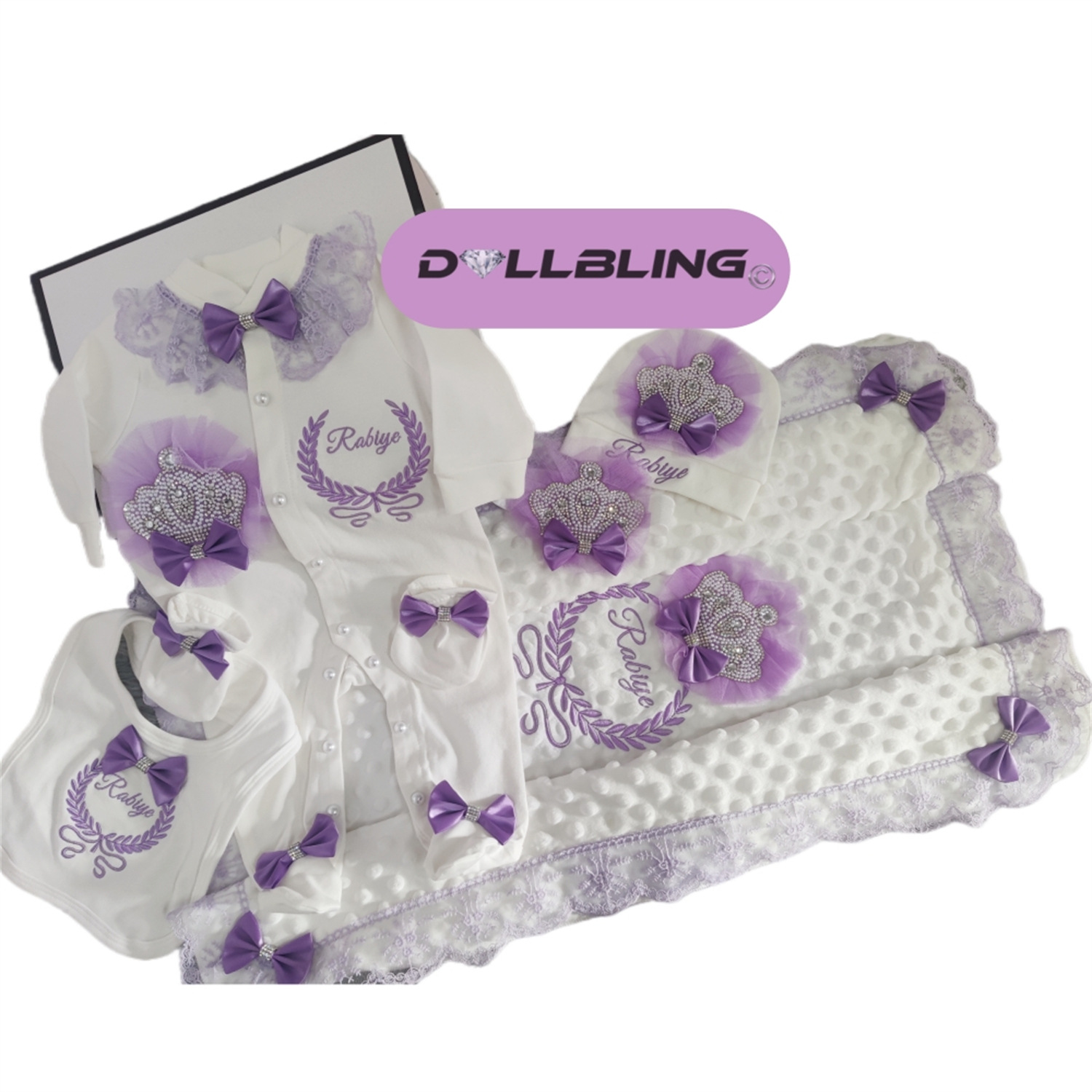 Couronne de perles boule de fil violet