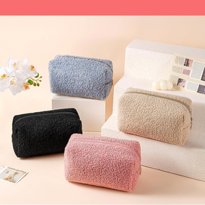 Custom Logo Soft Fleece Plush Pink Floral <b>Makeup</b> Eco Friendly Hanging Zipper Terry Cloth Travel Cosmetic Bag <b>case</b> - Product Image 4