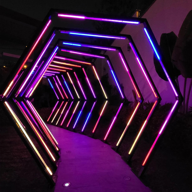 Time Tunnel Network Red Glowing Geometry Arch Fantasy Circular Shape Light Festival Illumination Heart Shaped Decorative Light