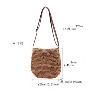 กระเป๋าสานคาดลำตัวสำหรับผู้หญิงกระเป๋าชายหาดแฟชั่นกระเป๋าฟางทำมือกระดาษ - Product Image 3