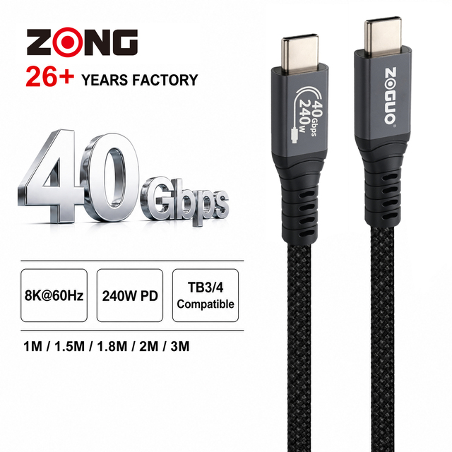 USB 4 USB-C Cable 8K/60Hz 40Gbps 240W PD  Braided Aluminum Alloy Thunderbolt 3/4 Compatible for Laptop Monitor VR