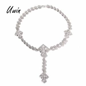 우아한 드롭 체인 묵주 십자가 8mm 페르시 목걸이 트렌디 아이스 아웃 럭셔리 볼 체인 바게트 액세서리 크로스 레이디 쥬얼리 - Product Image 1