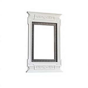 Miroir mural rustique et écologique pour salon, grand format, avec cadre en bois blanc et noir et motif floral sculpté - Product Image 1
