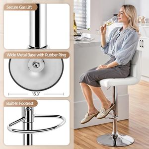Modern Design Swivel <strong>Bar</strong> <strong>Stools</strong> Adjustable Height Metal Frame Synthetic <strong>Leather</strong> for Home Kitchen Dining Living Room Hotel Use - Product Image 4