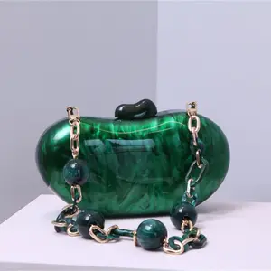 fashion geometric clutch acrylic designer green clutch bags beads chain clutch