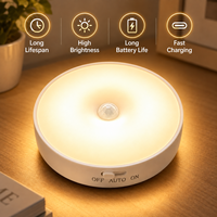 Lampu Malam LED Sensor Gerak ABS Modern Warna Putih Hangat, Dapat Diisi Ulang, Tanpa Kabel, Magnetik, untuk Kamar Tidur, Tangga, Lemari