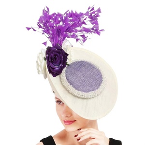 Fascinator <span class=keywords><strong>Vintage</strong></span> in Canapa con Fiori e Piume a Tesa Larga per Spose - Elegante Fermaglio per Capelli da <span class=keywords><strong>Sposa</strong></span> in Sinamay - Product Image 5