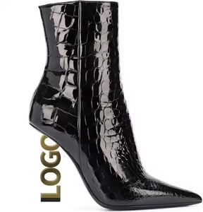 Custom logo High Heel Top Quality Women Pu or Genuine Leather High Heels Shoes Pointed Toe Sexy Fashion Heel Ankle <b>Boots</b> - Product Image 3