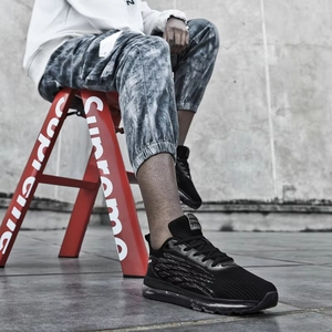 Baskets montantes confortables pour hommes en maille, style sportif décontracté, noires, grandes tailles, avec amorti, à lacets, respirantes, printemps-hiver - Product Image 5