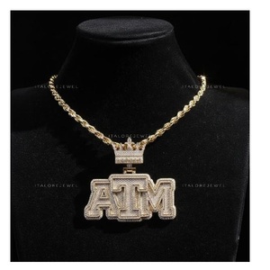 Nouveau Pendentif Lettre ATM en Argent Plaqué Or 24K avec Couronne Moissanite, Bijou Unisexe Hip Hop pour Fête - Product Image 6