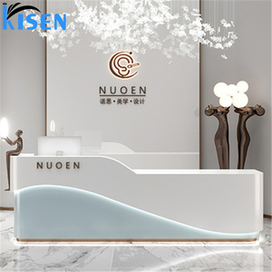 Kisen Luxury Versatile for Office Hospital Bar Hotel Living Room Workshop Salon Cashier <b>Counter</b> Curved <b>Reception</b> Table Design - Product Image 4