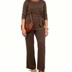 ชุดเซ็ต 2 ชิ้น เสื้อคอกลมผูกโบว์ทรงหลวมไซส์ใหญ่สำหรับผู้หญิง สไตล์ลำลอง แฟชั่นฤดูใบไม้ผลิ/ฤดูใบไม้ร่วง - Product Image 2