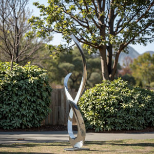 Escultura abstracta de arte metálico para jardín de acero inoxidable con espejo moderno personalizado - Product Image 4