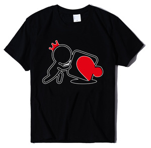Hoge Kwaliteit Paar Bijpassende T-Shirts Hart Cartoon Print Korte Lengte Nek Valentijnsdag Groothandel Hoge Kwaliteit Kleding - Product Image 2