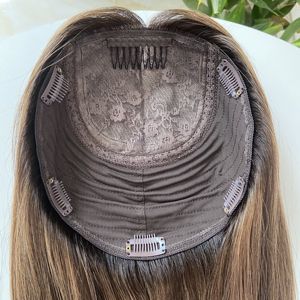 HAWAII #   Listo para Enviar: Topper de Cabello Humano Virgen Europeo con Nudos Invisibles, Base de Seda 9x9, Color Balayage Marrón, Venta al por Mayor - Product Image 2