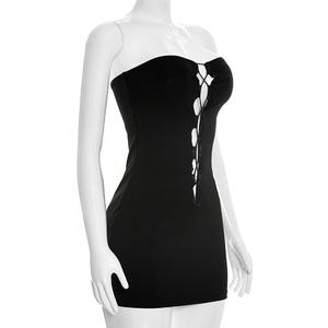 Viviblook J26DS045 Nouvelle robe d'été pour femmes, couleur unie, sexy, coupe ajustée, sans bretelles, mini robe, robe de soirée sexy pour femmes - Product Image 5