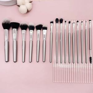 16pcs Sparkly Silver Makeup <b>Brush</b> Set Vegan Synthetic Hair Wood Handle Custom Logo Face Concealer Fan Professional <b>Brushes</b> - Product Image 2
