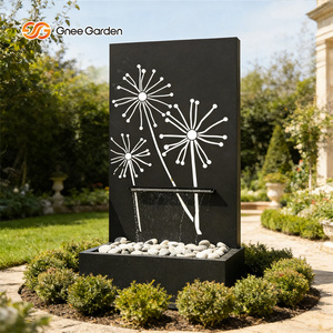 Fontaine murale moderne Gnee Garden avec design pissenlit, éclairage intégré, décoration de jardin extérieure, finition métallique rectangulaire - Product Image 5