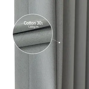 Wholesale Thick Double Side Linen 100% Blackout Thermal Insulated Black Out Curtains for Living Room Luxury Curtains