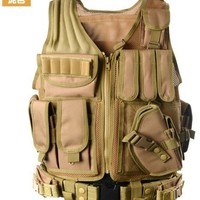 Gilet tactique amphibie multifonctionnel en polyester respirant et résistant à l'usure pour équipement extérieur transfrontalier CS