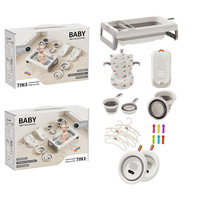 Ensemble de bain pour bébé 7 pièces en boîte colorée avec lit de bain, jouet de bain en plastique pour nouveau-né, cadeau ludique avec support, coussin, seau et bassine