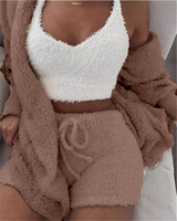 Ensemble de pyjamas d'hiver sexy en polaire thermique pour femmes, 3 pièces, avec bretelles et épaules dénudées, vêtements de détente – Meilleures tenues de dropshipping