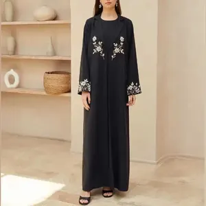 Brown abaya phụ nữ hồi giáo ăn mặc EID hoa sang trọng hạt thêu thời trang Crepe abaya Dubai