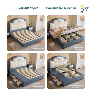 High-end Queen Size Toddler Bed Modern <strong>Design</strong> Wooden Kids' <strong>Crib</strong> with Storage Durable Loft NAPPA Upholstery - Product Image 4