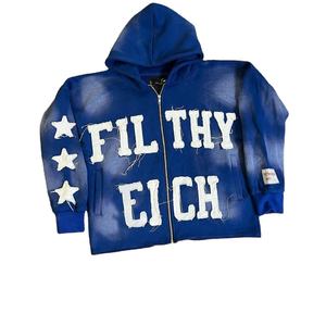 Sudadera con capucha de algodón grueso para hombre, de alta calidad, con estampado animal, estilo vintage, efecto desgastado, bajo sin rematar, corta, con bordado y efecto descolorido por el sol, para otoño. - Product Image 2